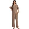 GYS Bamboo Viscose 2 Piece Outfits for Women Spring Summer Casual Lounge Sets for WFH, Errands, Travel, Airport(V-neck Taupe)