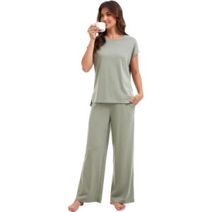 GYS Bamboo Viscose 2 Piece Outfits for Women Spring Summer Casual Lounge Sets for WFH, Errands, Travel, Airport(Olive Green​)