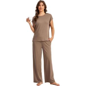 GYS Bamboo Viscose 2 Piece Outfits for Women Spring Summer Casual Lounge Sets for WFH, Errands, Travel, Airport(Taupe)