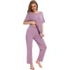 GYS Women’s Bamboo Viscose Pajama Sets Short Sleeve Tee and Pants 2 Piece Sleepwear Soft Sleep Lounge Set(Purple)