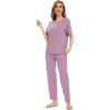 GYS Women’s Bamboo Viscose Pajama Sets Short Sleeve Tee and Pants 2 Piece Sleepwear Soft Sleep Lounge Set(Purple)