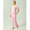 GYS Women’s Bamboo Viscose Pajamas Short Sleeve Sleep Shirt and Flare Pj Pants Sleepwear Set(Pink)