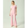 GYS Women’s Bamboo Viscose Pajamas Short Sleeve Sleep Shirt and Flare Pj Pants Sleepwear Set(Pink)