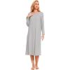 GYS Women’s Nightgowns Bamboo-Derived Viscose Long Sleeve Pajamas Dress Button Down Night Gowns(Light Heather Grey)