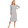 GYS Women’s Nightgowns Bamboo-Derived Viscose Long Sleeve Pajamas Dress Button Down Night Gowns(Light Heather Grey)