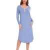 GYS Bamboo Viscose Long Nightgown for Women Soft Sleepwear Long Sleeve House Dress Night Shirt Loungewear(Vague Blue)
