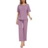 GYS Women’s Bamboo Viscose Pajama Sets Short Sleeve Tee and Pants 2 Piece Sleepwear Soft Sleep Lounge Set(Purple)
