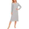 GYS Women’s Nightgowns Bamboo-Derived Viscose Long Sleeve Pajamas Dress Button Down Night Gowns(Light Heather Grey)