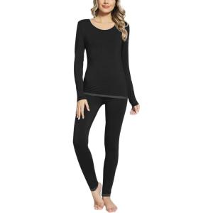 GYS Long Johns Sets Thermal Underwear for Women Lightweight Base Layer Snug fit Pajamas Set, Viscose Made from Bamboo(Black)