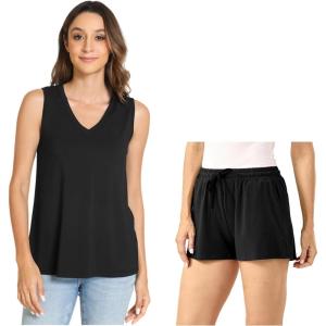 GYS Women’s Bamboo Viscose Pajamas Summer Sleeveless Tank Top and Drawstring Pj Shorts Sleepwear Set