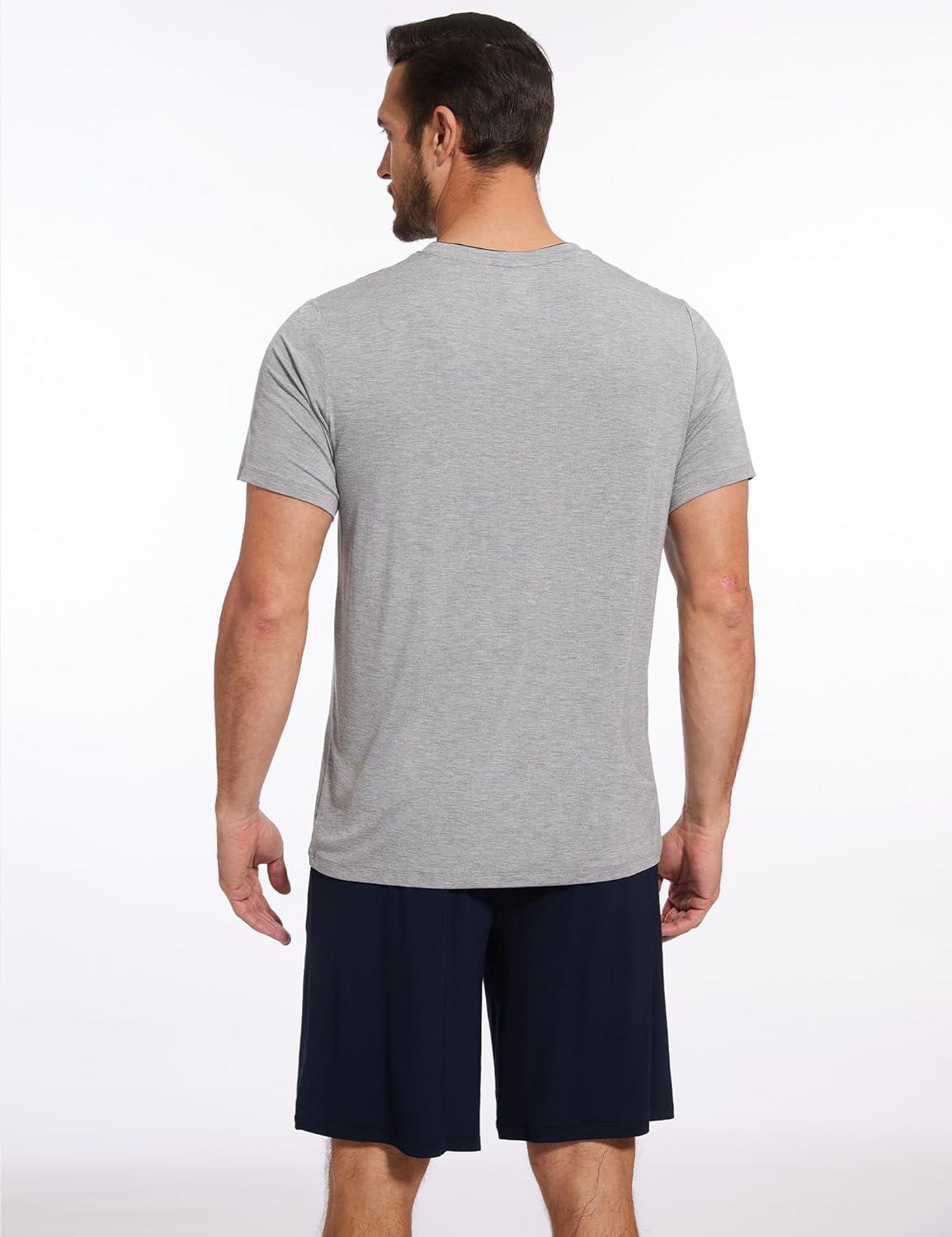imageGYS Mens Pajama Sets Bamboo Viscose Short Sleeves and Shorts 2 Piece VNeck Pajamas for MenHeather GreyNavy