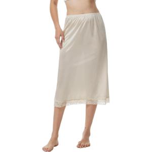 GYS Women’s Half Slips for Under Dresses A-line Lace Trim Mini Underskirt(Beige Long)
