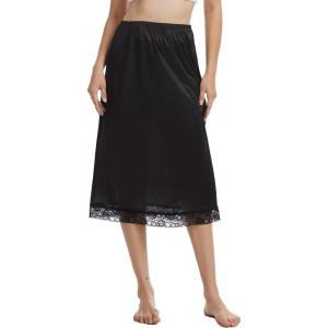 GYS Women’s Half Slips for Under Dresses A-line Lace Trim Mini Underskirt(Black Long)