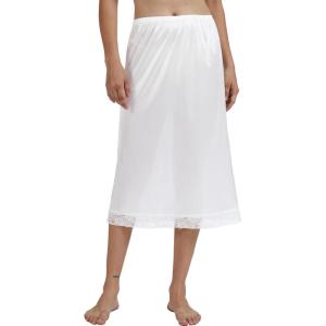 GYS Women’s Half Slips for Under Dresses A-line Lace Trim Mini Underskirt(White Long)