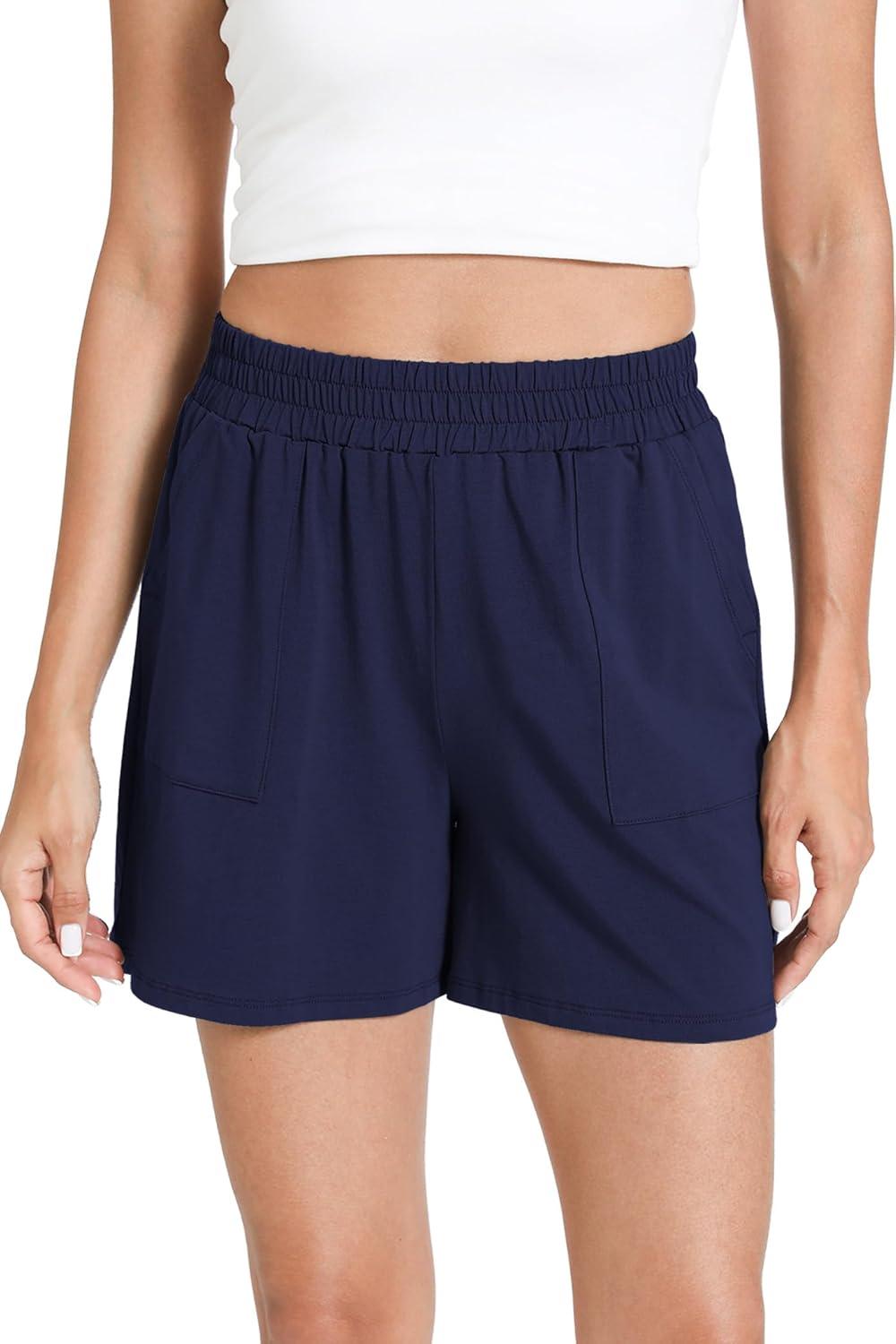 imageGYS Bamboo Viscose Pajama Shorts Women Soft Sleep Shorts with Pockets Comfy Lounge Shorts Pj Bottoms Navy XLarge