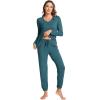 GYS Bamboo Viscose Womens Pajamas Set Long Sleeve V Neck Sleep Sets with Pockets(Turquoise)