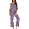 GYS Bamboo Viscose Pajamas for Women Set, Soft Tank and Drawstring Pants Lounge Sets, Sleeveless Lightweight Sleepwear Pj Set(Violet)