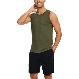 GYS Bamboo Viscose Men’s Pajama Sets Tank Tops with Shorts 2 Pieces Men Loungewear Sets(Army Green)