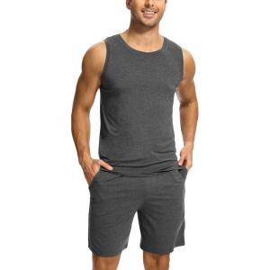 GYS Bamboo Viscose Men’s Pajama Sets Tank Tops with Shorts 2 Pieces Men Loungewear Sets(Black Melange)