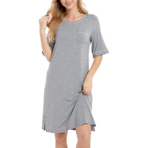 GYS Bamboo Viscose Nightgowns for Women Short Sleeve Crewneck Sleep Shirt(Heather Grey)