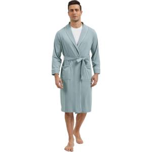 GYS Premium Men’s Robe Bamboo Viscose Knee Length Soft Comfy Bathrobe(Greyish Green)