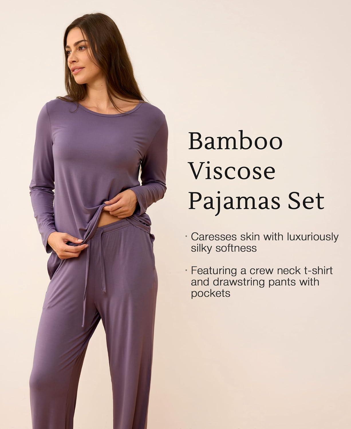 imageGYS Bamboo Viscose Womens Pajamas Set Long Sleeve Crew Neck Sleep SetAir Purple