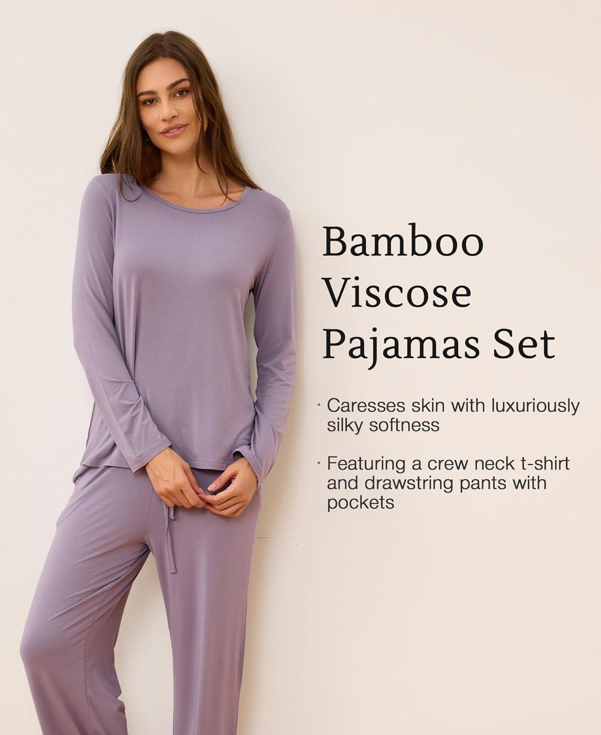 imageGYS Bamboo Viscose Womens Pajamas Set Long Sleeve Crew Neck Sleep SetViolet