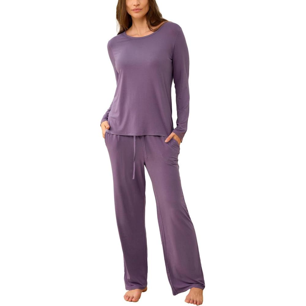 imageGYS Bamboo Viscose Womens Pajamas Set Long Sleeve Crew Neck Sleep SetAir Purple