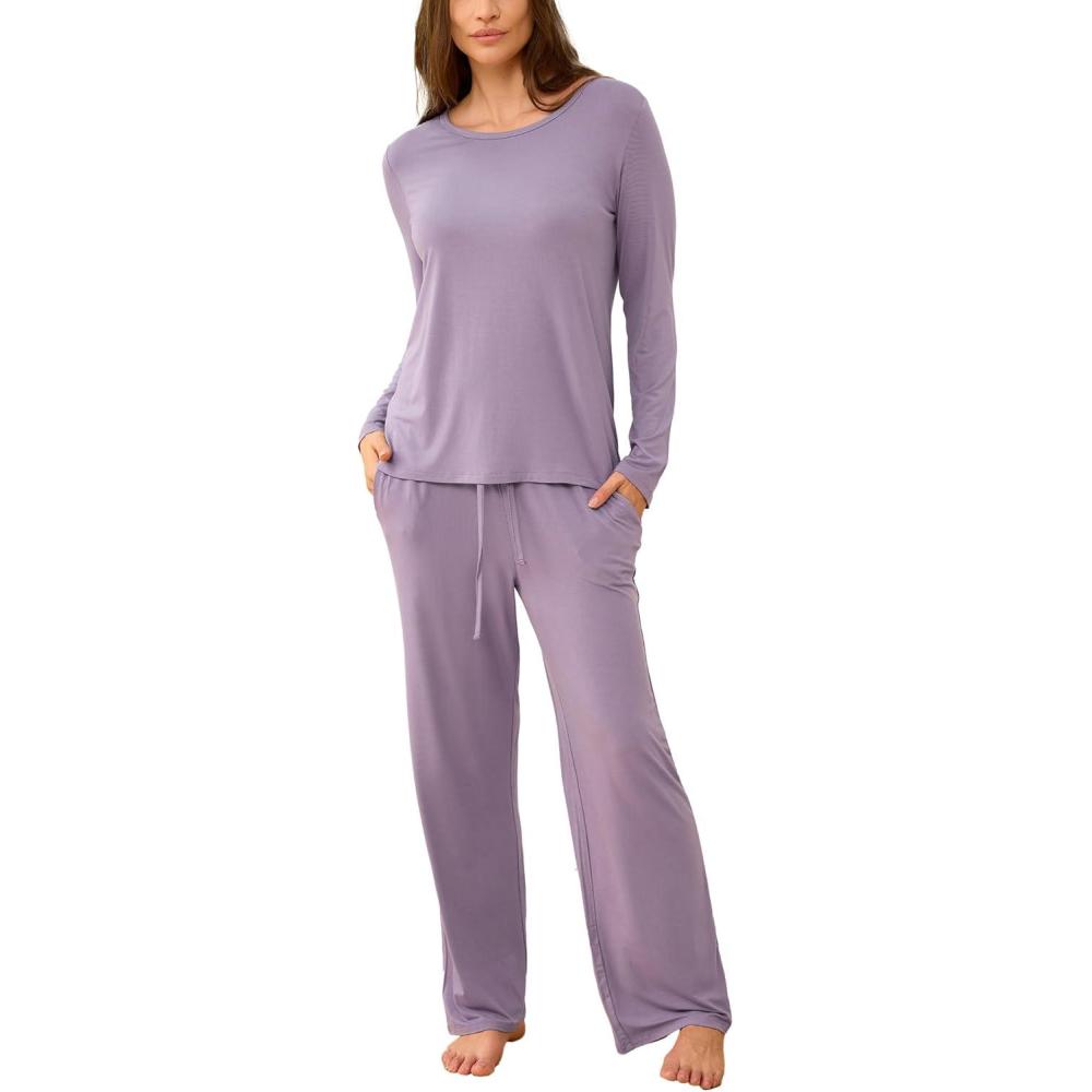 imageGYS Bamboo Viscose Womens Pajamas Set Long Sleeve Crew Neck Sleep SetViolet