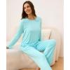 GYS Bamboo Viscose Womens Pajamas Set Long Sleeve Crew Neck Sleep Set(Aqua)