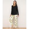 GYS Bamboo Viscose Womens Pajamas Set Long Sleeve Crew Neck Sleep Set(Black/Cactus)