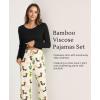GYS Bamboo Viscose Womens Pajamas Set Long Sleeve Crew Neck Sleep Set(Black/Cactus)