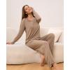 GYS Bamboo Viscose Womens Pajamas Set Long Sleeve Crew Neck Sleep Set(Camel)