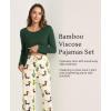 GYS Bamboo Viscose Womens Pajamas Set Long Sleeve Crew Neck Sleep Set(Dark Green/Cactus)
