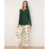 GYS Bamboo Viscose Womens Pajamas Set Long Sleeve Crew Neck Sleep Set(Dark Green/Cactus)