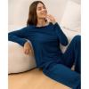 GYS Bamboo Viscose Womens Pajamas Set Long Sleeve Crew Neck Sleep Set(Ink Blue)