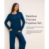 GYS Bamboo Viscose Womens Pajamas Set Long Sleeve Crew Neck Sleep Set(Ink Blue)