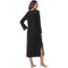 GYS Womens Long Sleeve Nightgown Soft V Neck Knit Sleep Shirt(Dark Heather Grey)