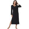 GYS Womens Long Sleeve Nightgown Soft V Neck Knit Sleep Shirt(Dark Heather Grey)