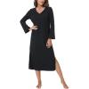 GYS Womens Long Sleeve Nightgown Soft V Neck Knit Sleep Shirt(Dark Heather Grey)