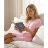 GYS Bamboo Viscose Nightgown for Women, Button Down Sleepshirt with Pockets, Short Sleeves Nightshirt, Comfy Sleepwear Pajama(Pink)