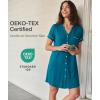 GYS Bamboo Viscose Nightgowns for Women Soft Button Down Short Sleeve Summer V Neck Sleep Dress(Teal Blue)