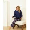 GYS Women’s Pajama Sets Bamboo Viscose Long Sleeve Sleepwear with Pants Soft Pjs Lounge Set Ladies Loungewear(Navy Plaid/Straight-leg)