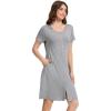 GYS Bamboo Viscose Nightgown for Women, Button Down Sleepshirt with Pockets, Short Sleeves Nightshirt, Comfy Sleepwear Pajama(Heather Grey)