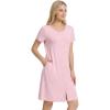 GYS Bamboo Viscose Nightgown for Women, Button Down Sleepshirt with Pockets, Short Sleeves Nightshirt, Comfy Sleepwear Pajama(Pink)