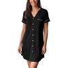 GYS Bamboo Viscose Nightgowns for Women Soft Button Down Short Sleeve Summer V Neck Sleep Dress(Black)