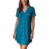 GYS Bamboo Viscose Nightgowns for Women Soft Button Down Short Sleeve Summer V Neck Sleep Dress(Teal Blue)