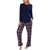 GYS Women’s Pajama Sets Bamboo Viscose Long Sleeve Sleepwear with Pants Soft Pjs Lounge Set Ladies Loungewear(Navy Plaid/Straight-leg)