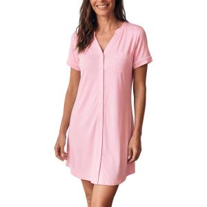 GYS Bamboo Viscose Nightgowns for Women Soft Button Down Short Sleeve Summer V Neck Sleep Dress(Pink)