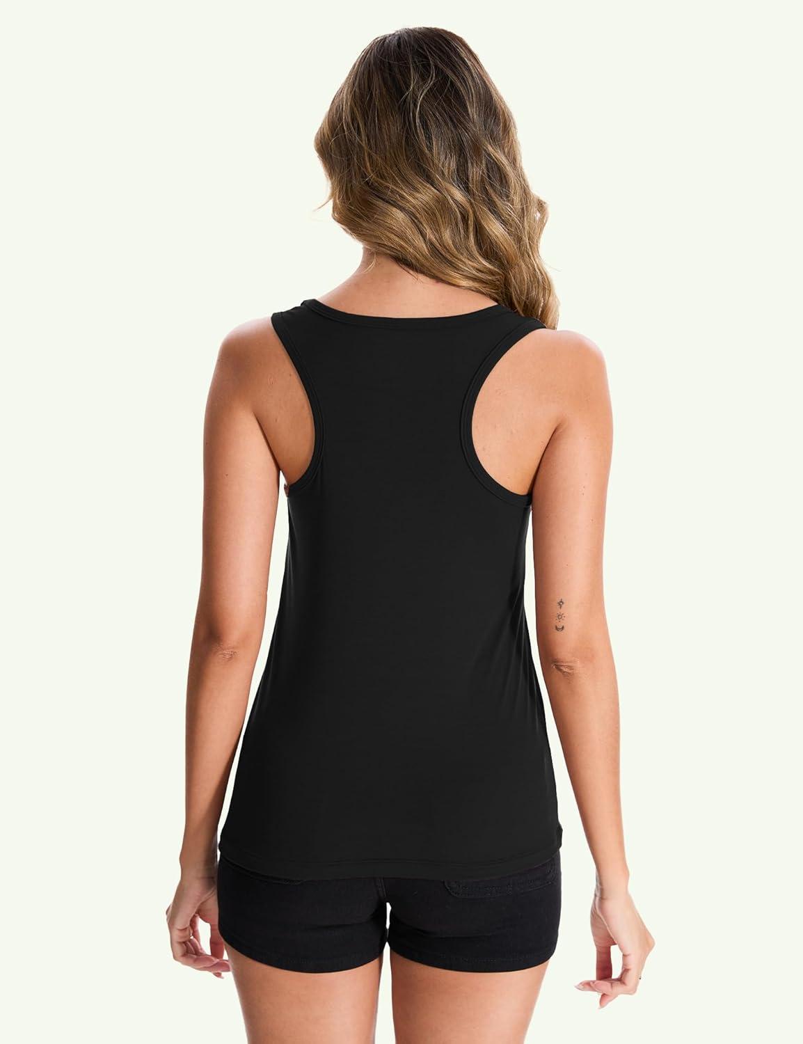 imageGYS Basic Tank Tops for Women Summer Ribbed Sleeveless Tops Racerback Fitted Pajama ShirtsBlack